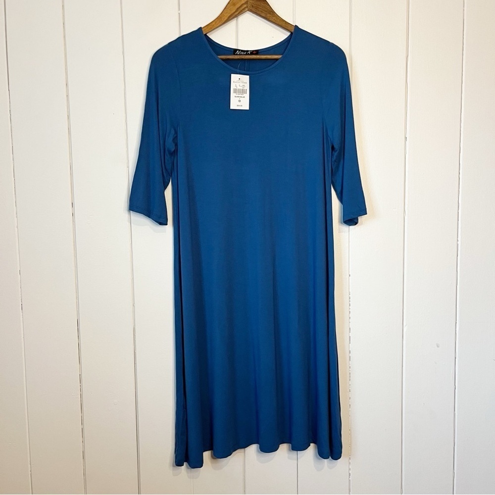 Nina K Summ Blue Quarter Length Sleeve Dress. Size Small.
